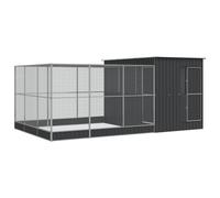 vidaXL Large Aviary with Extension - Walk-In Bird Cage/Chicken Run Coop - Galvanised Steel - 497 x 303 x 216 cm - Silver/Anthracite