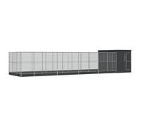 vidaXL Aviary with Extension - Walk In Bird Cage/Chicken Coop, Galvanised Steel, Lockable Door, 1118 x 303 x 216 cm, Silver/Anthracite