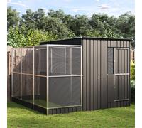 (290 x 303 x 216 cm) vidaXL Aviary with Extension Bird Cage Walk In Chicken Run Coop Silver Steel