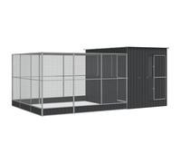 vidaXL Large Aviary with Extension - Walk-In Bird Cage/Chicken Run Coop - Galvanised Steel - 497 x 303 x 216 cm - Silver/Anthracite