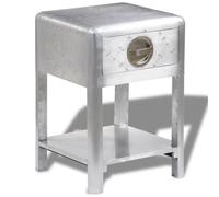 vidaXL Vintage Style Aviator End Table - Solid Wood and Polished Aluminium Panels, Storage Drawer and Shelf, Compact Furniture for Living Room, Lounge Office