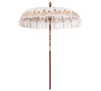 vidaXL Balinese Parasol Cream 215 x 215 x 260 cm Cotton and solid wood, Elegant Balinese Parasol, Handcrafted Cotton Sunshade, Garden Canopy, Outdoor Umbrella, Tropical Shade Solution