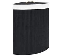 vidaXL Bamboo Corner Laundry Basket 60 L- Black | Portable Hamper with Handle | Roomy Storage with Moisture-Resistant Fabric Liner