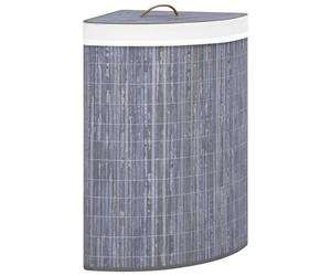 vidaXL Bamboo Corner Laundry Basket Grey 60L - Collapsible with Removable Liner, Handle on Lid, 52.3 x 37 x 65 cm, Eco-friendly, 320761