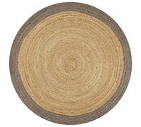 vidaXL Handsome Handmade Jute Rug with Grey Border - Round 150 cm Diameter - Natural and Grey - Sturdy and Low-Maintenance - Uniquely Crafted by Skilled Artisans