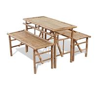 vidaXL Bamboo Folding Beer/Picnic Table Set 2 Benches