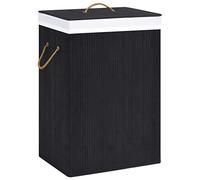 'vidaXL Bamboo Laundry Basket With Removable Liner, Large Storage and Easy Portability - Black Colour, Ideal for Home Organisation