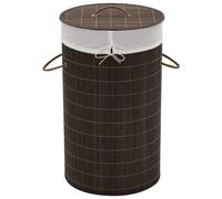 vidaXL Round Bamboo Laundry Bin - Dark Brown, Removable Polyester Inner Bag, Portable with Handles, Foldable, Multifunctional Storage Solution