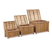 vidaXL Bamboo Storage Boxes Set of 3 - Durable Weather-Resistant Rustic Design - Versatile Sizes for All-Purpose Storage - Brown