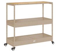 vidaXL Bar Cart 3-Tier Kitchen Trolley Beige Poly Rattan and Solid Wood Acacia