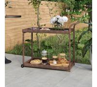 vidaXL Bar Cart Brown Poly Rattan Patio Storage Serving Trolley Kitchen Cart