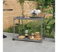 vidaXL Bar Cart Grey Poly Rattan Patio Storage Serving Trolley Kitchen Cart