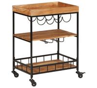 vidaXL Bar Cart Kitchen Trolley Storage Serving Cart Solid Wood Acacia & Iron