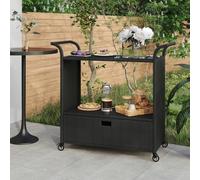 vidaXL Bar Cart with Drawer Black Poly Rattan Serving Trolley Kitchen Cart
