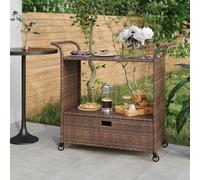vidaXL Bar Cart with Drawer Brown Poly Rattan Serving Trolley Kitchen Cart