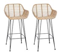 vidaXL Bar Chair 2 pcs Beige 55 x 52 x 92 cm Rattan and Iron, Living Room, Modern, Durable, Functional Furnishings for a Stylish Space, Comfortable Seating, and Practical Decor Solutions