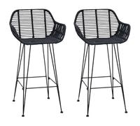 vidaXL Bar Chair 2 pcs Black 55 x 52 x 92 cm Rattan and Iron, Living Room, Modern, Durable, Functional Furnishings for a Stylish Space, Comfortable Seating, and Practical Decor Solutions