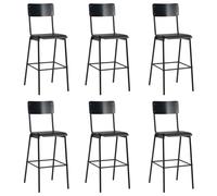 vidaXL Bar Chairs 6 pcs Black Solid Plywood Steel