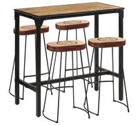 vidaXL Bar Set 5 Piece Bar Table and Chairs Solid Rough Wood Mango and Metal