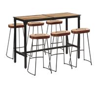 vidaXL Bar Set 7 Piece Bar Table and Chairs Solid Rough Wood Mango and Metal