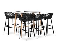 vidaXL Bar Set 7 Piece White and Black Bistro Pub Table and Chair Counter Set