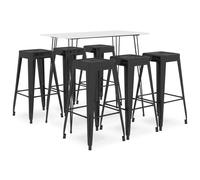 vidaXL Bar Set 7 Piece White and Black Kitchen Dining Room Chair Stool Table
