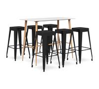vidaXL Bar Set 7 Piece White and Black Pub Bistro Table and Chair Counter Set