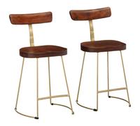 Bar Stool 2pcs Brown Solid Mango Wood 49x43x79 cm Powder-Coated Iron Retro Seats
