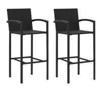vidaXL Bar Stools 2 pcs Black Poly Rattan