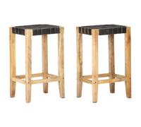 vidaXL Bar Stools 2 pcs Black Real Leather 75 cm, Black