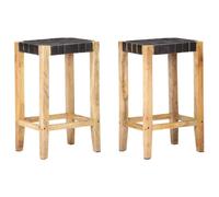vidaXL Bar Stools 2 pcs Black Real Leather 75 cm UK HOT
