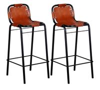 2x Bar Stools Genuine Leather Kitchen Counter Seat Chair Furniture vidaXL