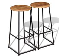 vidaXL 2x Solid Teak Bar Stools Industrial Kitchen Furniture Breakfast Seat