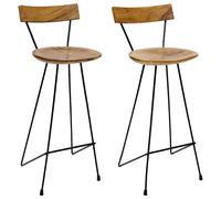 vidaXL 2x Solid Teak Wood Bar Stools Dining Chairs Interior Decoration Pub