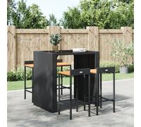 vidaXL Bar Stools 4 pcs Black Poly Rattan and Solid Wood Acacia