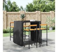 vidaXL Bar Stools 4 pcs Black Poly Rattan and Solid Wood Acacia NEW