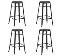 Bar Stools 4pcs Black Powder-Coated Steel & Solid Pine 43x43x76cm Industrial Set