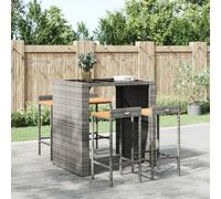vidaXL Bar Stools 4 pcs Grey Poly Rattan and Solid Wood Acacia