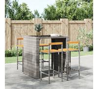vidaXL Bar Stools 4 pcs Grey Poly Rattan and Solid Wood Acacia