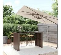vidaXL Bar Table with Glass Top Brown 185x80x110 cm Poly Rattan UK