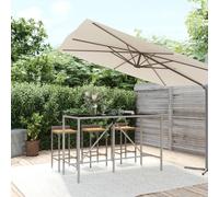 vidaXL Bar Table with Glass Top Grey 180x70x110 cm Poly Rattan UK HOT