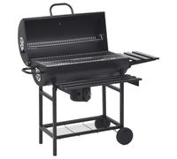 vidaXL Barrel Grill with Wheels and Shelves Outdoor Charcoal Grill Patio Barbeque BBQ Smoker Backyard Barrel Drum Grill Steel 115x85x95 cm Black