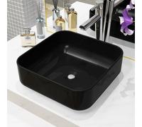vidaXL Basin Ceramic Square Black 38x38x13.5cm Bathroom Countertop Wash Sink