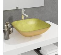 vidaXL Basin Glass 42x42x14 cm Gold