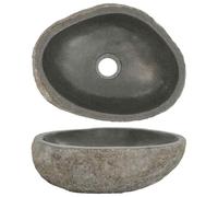 vidaXL Basin | Oval Natural River Stone Sink | Practical Washroom and Bathroom Basin | Easy to Clean Polished Inner Surface and 4.5 cm Drain Hole | Color: Anthracite