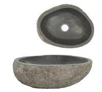 vidaXL Basin | Oval Natural River Stone Sink | Practical Washroom and Bathroom Basin | Easy to Clean Polished Inner Surface and 4.5 cm Drain Hole | Color: Anthracite