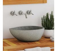 vidaXL Natural River Stone Basin - Oval-Shaped, Easy-Clean Interior, Unique Aesthetic, Highlights Any Bathroom Decor, with Drainage Hole