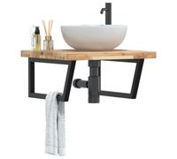 vidaXL Basin Shelf Wall Mounted Bathroom Countertop Steel & Solid Wood Acacia