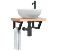 vidaXL Basin Shelf Wall Mounted Steel and Solid Wood Beech