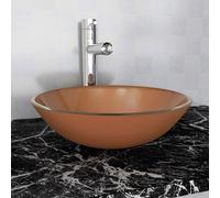 vidaXL Above-Counter Brown Tempered Glass Basin with Copper-Coloured Finish - Stylish and Easy-to-Clean Bathroom Accessory, 42 cm Diameter